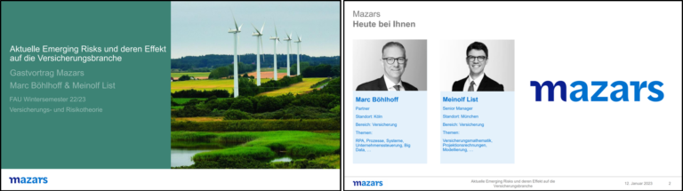 „Aktuelle Emerging Risks und deren Effekt auf die Versicherungsbranche“ – Gastvortrag im Rahmen unserer Vorlesung Versicherungs- und Risikotheorie